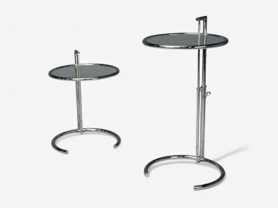 Eileen Gray Chrome Glass Adjustable Side Tables Italy 1970s