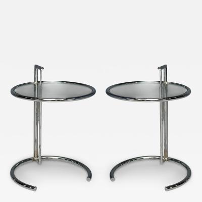 Eileen Gray Chrome Glass Adjustable Side Tables Italy 1970s