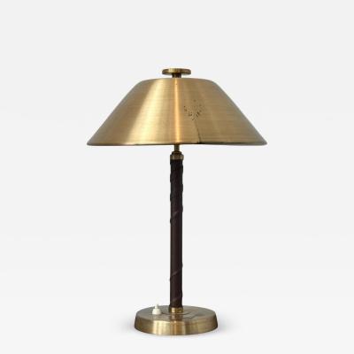 Einar B ckstr m Swedish Modern Leather Brass Rare Table Lamp Sweden 1940s