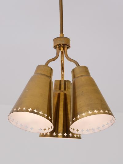 Einar Backstrom Einar Backstr m Three Arm Brass Pendant with Perforated Shades Sweden 1950s