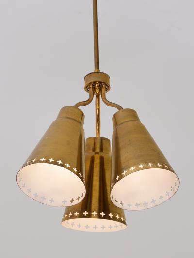 Einar Backstrom Einar Backstr m Three Arm Brass Pendant with Perforated Shades Sweden 1950s