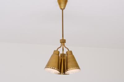 Einar Backstrom Einar Backstr m Three Arm Brass Pendant with Perforated Shades Sweden 1950s