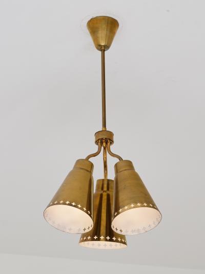 Einar Backstrom Einar Backstr m Three Arm Brass Pendant with Perforated Shades Sweden 1950s