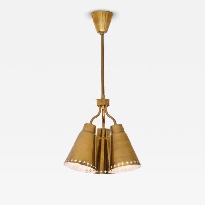 Einar Backstrom Einar Backstr m Three Arm Brass Pendant with Perforated Shades Sweden 1950s