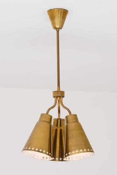 Einar Backstrom Einar Backstr m Three Arm Brass Pendant with Perforated Shades Sweden 1950s