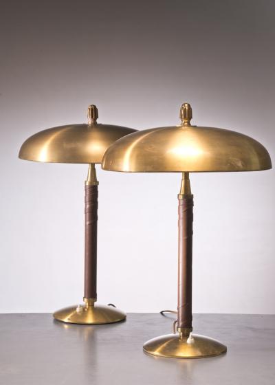 Einar Backstrom Pair of Einar Backstrom Brass and Leather Table Lamps