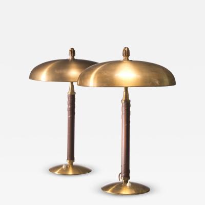 Einar Backstrom Pair of Einar Backstrom Brass and Leather Table Lamps