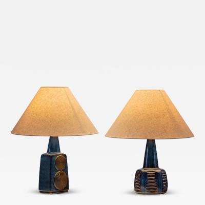 Einar Johansen A Pair of Einar Johansen Blue Stoneware Table Lamps for S holm Denmark ca 1960s