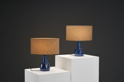 Einar Johansen Pair of 1020 Blue Ceramic Table Lamps by Einar Johansen Denmark ca 1960s