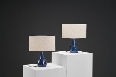 Einar Johansen Pair of 1020 Blue Ceramic Table Lamps by Einar Johansen Denmark ca 1960s
