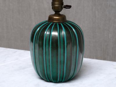 Einar Luterkort Einar Luterkort Green Glazed Ceramic Table Lamp Upsala Ekeby Sweden 1930s