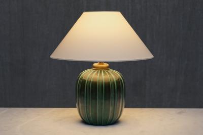 Einar Luterkort Einar Luterkort Green Glazed Ceramic Table Lamp Upsala Ekeby Sweden 1930s