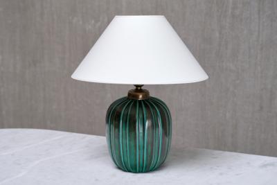 Einar Luterkort Einar Luterkort Green Glazed Ceramic Table Lamp Upsala Ekeby Sweden 1930s