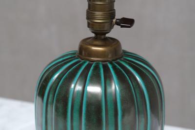 Einar Luterkort Einar Luterkort Green Glazed Ceramic Table Lamp Upsala Ekeby Sweden 1930s