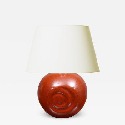 Einar Luterkort Lamp with Deep Carmine Cinnabar Glaze by Einar Luterkort for Ekeby