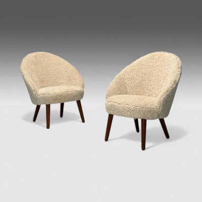 Ejvind A Johansson Ejvid Johansson Danish Mid Century Modern Lounge Chairs Shearling 1950s