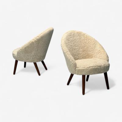 Ejvind A Johansson Ejvid Johansson Danish Mid Century Modern Lounge Chairs Shearling 1950s