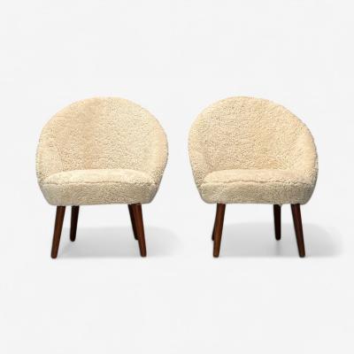 Ejvind A Johansson Ejvid Johansson Danish Mid Century Modern Lounge Chairs Shearling 1950s
