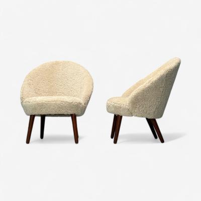 Ejvind A Johansson Ejvid Johansson Danish Mid Century Modern Lounge Chairs Shearling 1950s