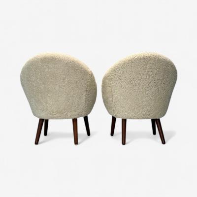 Ejvind A Johansson Ejvid Johansson Danish Mid Century Modern Lounge Chairs Shearling 1950s