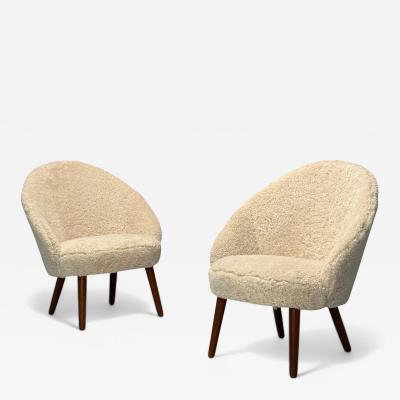 Ejvind A Johansson Ejvid Johansson Danish Mid Century Modern Lounge Chairs Shearling 1950s