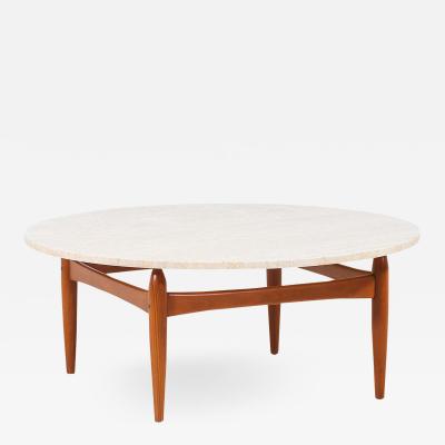 Ejvind A Johansson Ejvind A Johansson Travertine Teak Round Coffee Table