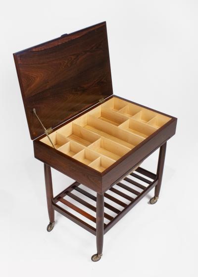 Ejvind A Johansson Ejvind Johansson Rosewood Sewing Cabinet with Wicker Basket Danish Modern