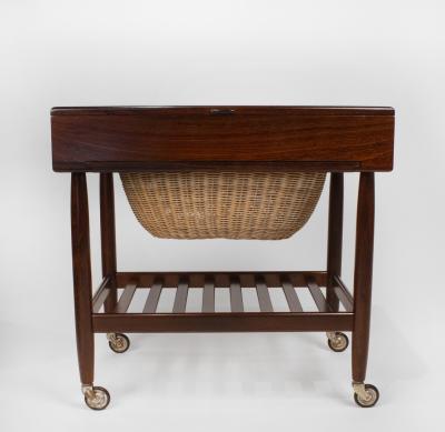 Ejvind A Johansson Ejvind Johansson Rosewood Sewing Cabinet with Wicker Basket Danish Modern