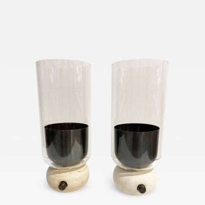 Ekaterina Elizarova E Elizarova for Matlight Italian Pair Travertine Glass Bronze Flute Table Lamps