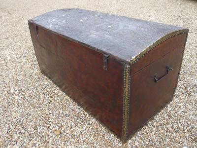 Elaborately Decorated 17th c Studded Leather Traveling Trunk