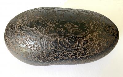 Elaborately carved Antique Beggars Bowl Kashkul