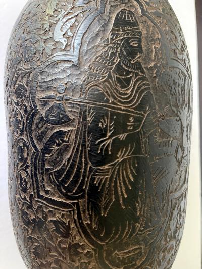 Elaborately carved Antique Beggars Bowl Kashkul