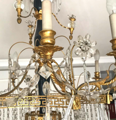 Elegant 19th Century Neoclassical Baltic Crystal and Gilt Bronze Chandelier