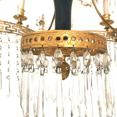 Elegant 19th Century Neoclassical Baltic Crystal and Gilt Bronze Chandelier