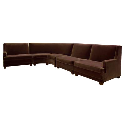 Elegant 4 Piece Modular Sofa in Mohair with Mahogany Legs 1940s