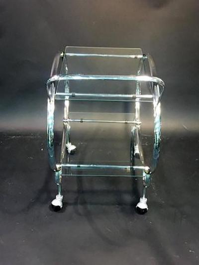 Elegant Art Deco Chrome Oval Tubular Design Double Tier Bar Cart