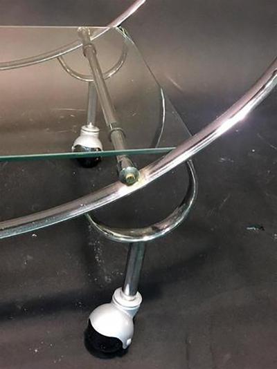 Elegant Art Deco Chrome Oval Tubular Design Double Tier Bar Cart