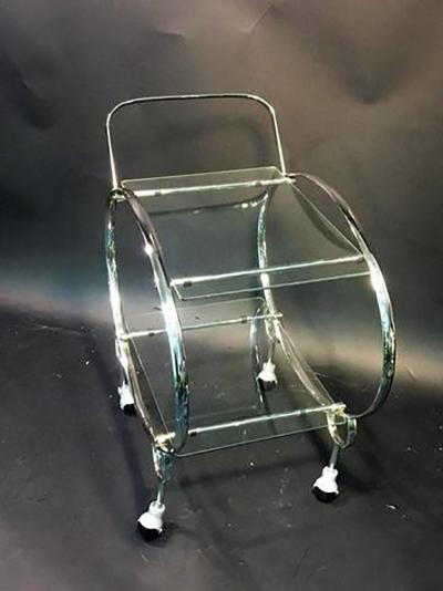 Elegant Art Deco Chrome Oval Tubular Design Double Tier Bar Cart