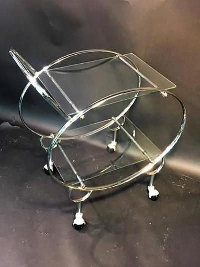 Elegant Art Deco Chrome Oval Tubular Design Double Tier Bar Cart