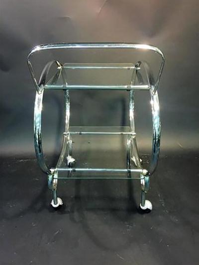 Elegant Art Deco Chrome Oval Tubular Design Double Tier Bar Cart
