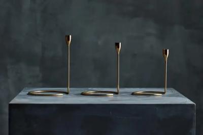 Elegant Brass Candle Holder Set Denmark 1960s