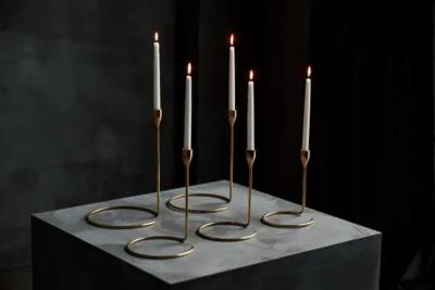 Elegant Brass Candle Holder Set Denmark 1960s