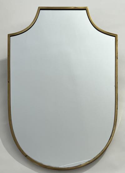 Elegant Brass Frame Wall Shield Mirror in Gio Ponti Inspired Design 1950 Italy