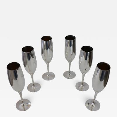 Elegant Champagne Flutes Glasses in Silver Plate Set of Six