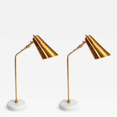 Elegant Desk Lamps with Marble Foot and Coppered Brass Body