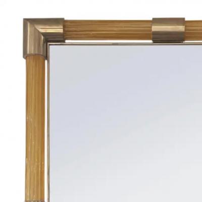 Elegant Fluted Murano Glass Rod Framed Mirror with Brass Detailing