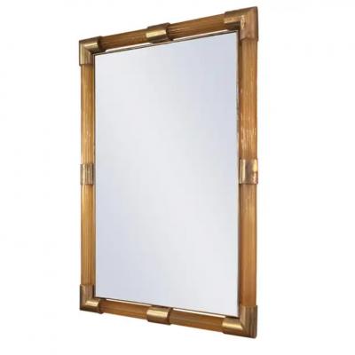 Elegant Fluted Murano Glass Rod Framed Mirror with Brass Detailing