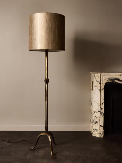 Elegant French Bronze Floor Lamp with Tripod Base and New Custom Shade