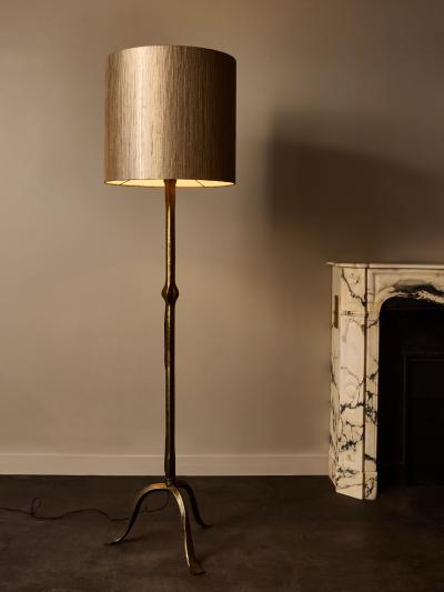 Elegant French Bronze Floor Lamp with Tripod Base and New Custom Shade