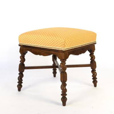 Elegant French Turned Walnut And Upholstered Stool